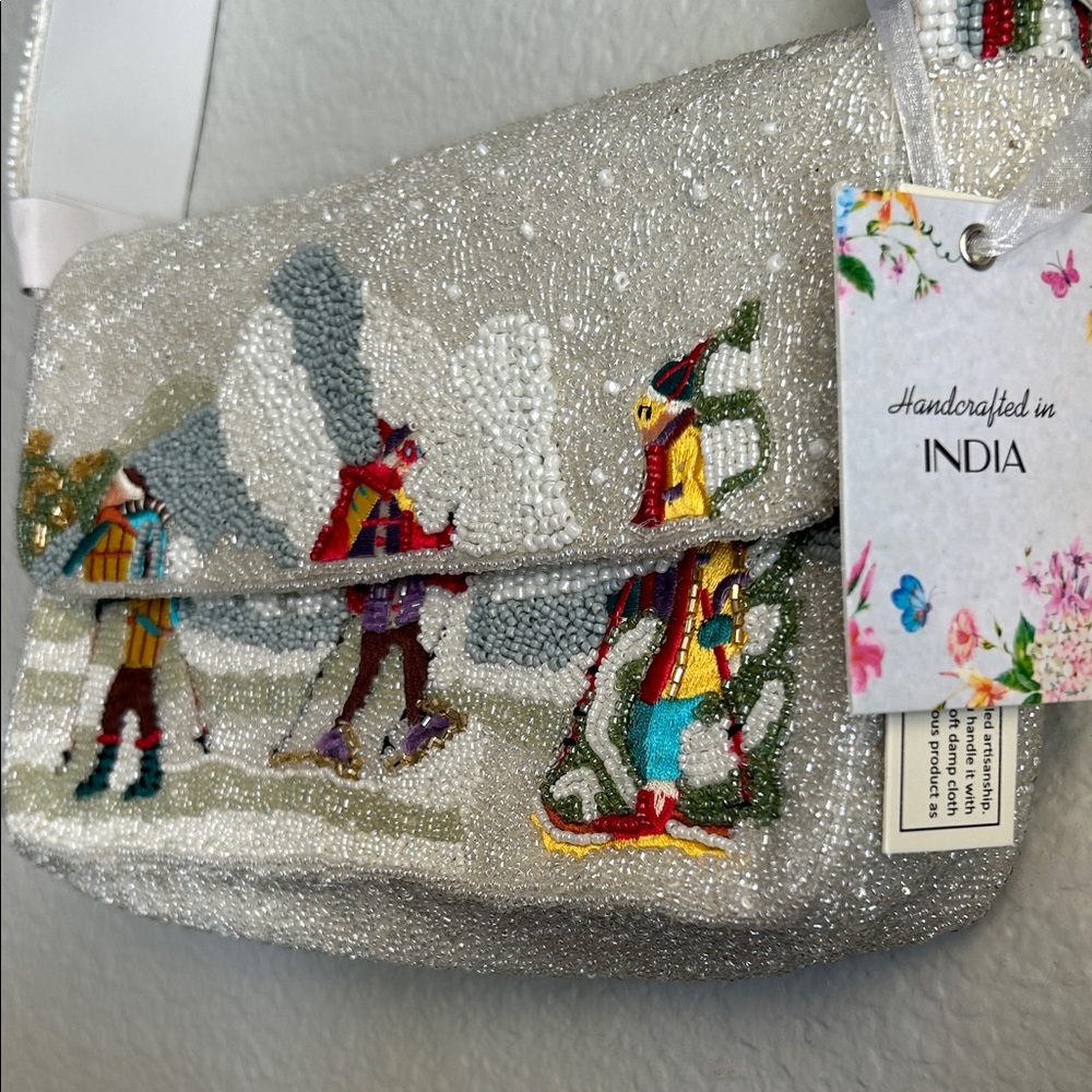 Handcrafted Beaded White Bag - Snow / Winter -  (Viral TJ Maxx / Marshall’s Bag) - Picture 2 of 5
